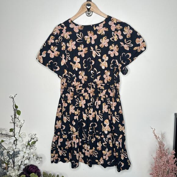 ANTHROPOLOGIE Somerset Mini Dress Cotton Black Mod Floral Sz 1X $158 {3V7} - Picture 3 of 5